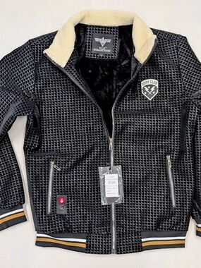 VIP Collection Mens Black Velvet Sherpa Lined Zip Jacket Army Club L NWT